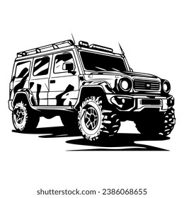 Black and white SUV on white background. Isolated on white background. Vector illustration of a car.