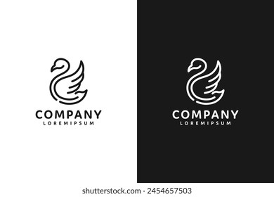 Black and white swan line art logo with company text written underneath. The logo is designed to convey an impression of elegance and grace, and is suitable for use in various industries