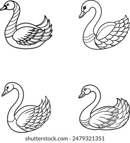 Schwarz-Weiß Schwan Set Vektorillustration