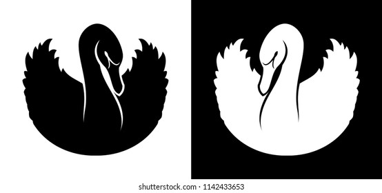 Black and white swan vector silhouette