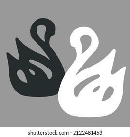 Black and white swans in love on a gray background