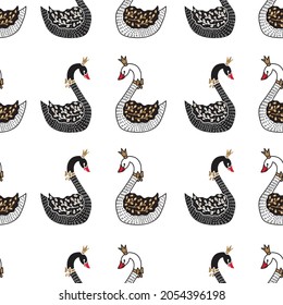 Black and white swans. Vector seamless pattern. Endless pattern can be used for ceramic tile, wallpaper, linoleum, textile, web page background