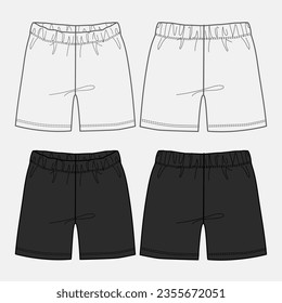 Black and white sweat shorts pants technical Drawing fashion flat sketch vector illustration template for kids