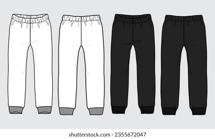 Pantalones de sudaderas blancas y negras modelo de dibujo plano plantilla de ilustración vectorial para damas