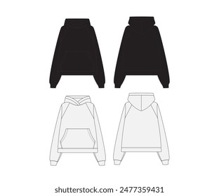 Black White Sweatshirt Sweater Template Sweatshirt Long Sleeve Fashion Vector Mockup Round Neck Black Sweater Fashion Flat Sketch Technical Drawing Apparel Template