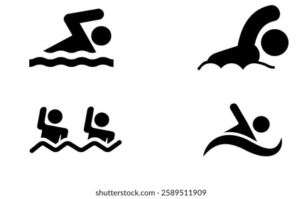 Black And White Swimming Icon Vector EPS 4 Set