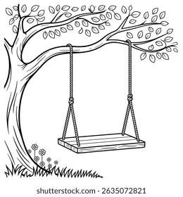 A black and white swing on The tree coloring page 