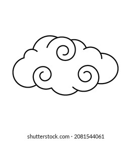 Nube de Swirl en blanco y negro. Ilustración para decorar el cielo, pronóstico meteorológico, impresión de tela. Esbozar plantilla en el estilo de contorno de dibujos animados. Estilo de dibujos animados para niños