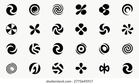 Black and white swirl shapes icon set on light background