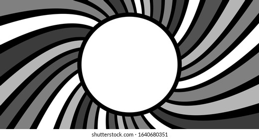 Black and White Swirling radial vortex vector background with a round frame