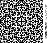 Black and white swirly ornament, vector seamless pattern