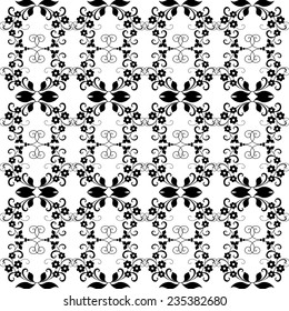 Black and white swirly ornament, vector seamless pattern