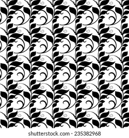 Black and white swirly ornament, vector seamless pattern 