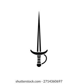 Icono de espada en blanco y negro con un mango y una hoja puntiaguda