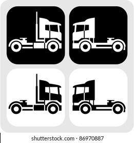 Black And White Symbol / Icon Of A Tractor As A Truck Cabin Without A Truck Trailer.