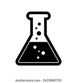 Black and White Symbol of Laboratory Flask with Liquid and Bubbles