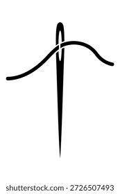 Símbolo blanco y negro de aguja e hilo ideal para el diseño de logotipos de atelier de moda o servicios de sastrería