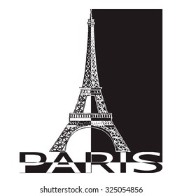 Black and white symbol of Paris - Eiffel Tower.
