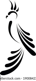 Black and white symbol of a parrot. 