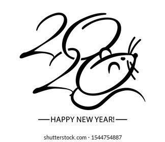 Black and white symbols 2020 happy new year. Vector illustration sign year 2020, labels isolated. can be used for Brochure design template, card, banner.