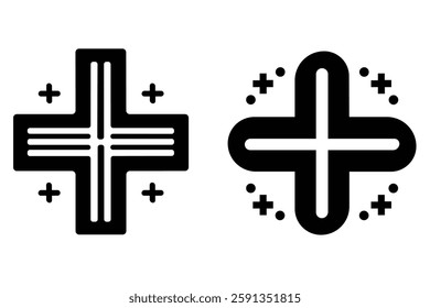 A black and white symbols, a black and white cross, Plus minus sign, vector icon illustration, Plus minus symbol calculator, Plus and minus vector icon in modern design, plus and minus icons symbols,