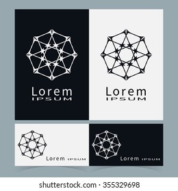 Black and white symbols, stylized flower round ornament. Business cards set. Isolated geometric shapes, vector elements for logo, icon, label design.