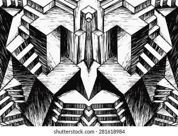 black and white symmetric graphically artwork
