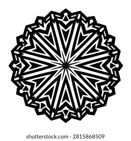 Black and white symmetrical art deco geometric architectural design featuring fanned shapes and structured linear patterns for illustration