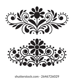Black and White Symmetrical Floral Pattern – Modern Folk-Inspired Design