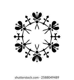 Black and White Symmetrical Mandala: Elegant Floral Pattern Design. Perfect for backgrounds, textiles, and decorative arts.