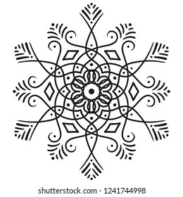 black and white symmetrical round pattern. floral mandala
