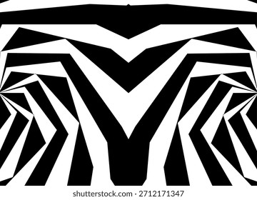 Black and white symmetrical Vector pattern of broken lines. Modern design element for gifts, textiles, interior, packaging, covers. Vector background. Stripes. Optical Illusion. Kaleidoscope