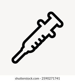 Black and white syringe icon. Simple syringe design. Medical syringe illustration. Syringe symbol for healthcare. Minimalist graphic. User interface icon vector.