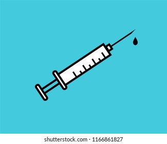 black and white syringe simple vector logo and icon flat style isolated on blue background. vector illustration EPS10