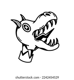 black and white t rex head dinosaur vector illustration, Clip art