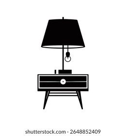 Mesa en blanco y negro con lámpara en un entorno interior moderno
