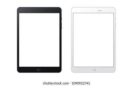 Black and white tablet computers mockups with blank screens. Responsive screens to display your mobile web site design. Vector illustration