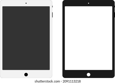 Black and white tablet computers mockups with blank screens. Vector illustration