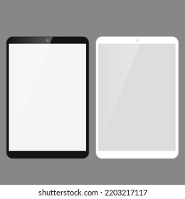 Black and white tablet computers mockups with blank screens. Responsive screens to display your mobile or web site design. Vector illustration