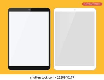 Black and white tablet computers mockups with blank screens. Responsive screens to display your mobile or web site design. Vector illustration