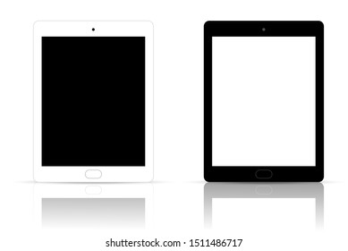 Black and white tablet, Modern tablet with blank screen isolated on white background.