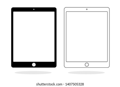 Black and white tablet on white background,Black and white transparent tablet. icon-vector