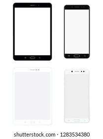 Black and white Tablet and smartphone set. Tablet and smartphone set. Set of two black and white smartphone and mobile phone