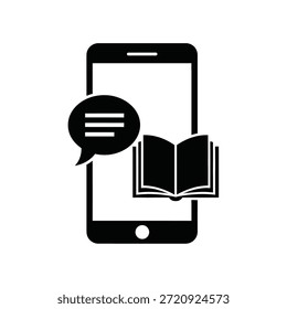 Blanco y negro de una tableta con una burbuja de discurso y un smartphone de libro abierto