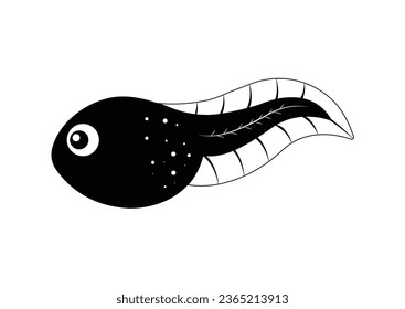 Black and White Tadpole Cartoon Character Vector Illustration. Tadpole Silhouette Flat Design