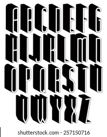 Black and white tall 3d font, single color simple thin and condensed letters alphabet, best for use in web design and advertising, for use in headlines, elegant symbols with good style.