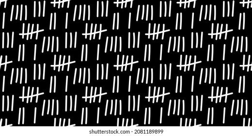 Black and white tally marks hand drawn seamless pattern