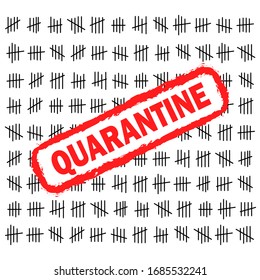 Black and white tally stroke counting marks.Quarantine sign. Virus quarantine. Coronavirus COVID-19. Pandemic. Stop and protection sign. Vector illustration. EPS 10