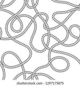 Black and white tangled twine navy rope seamless pattern, vector