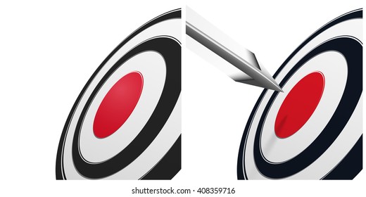 Black and white target and arrow flying to the red center